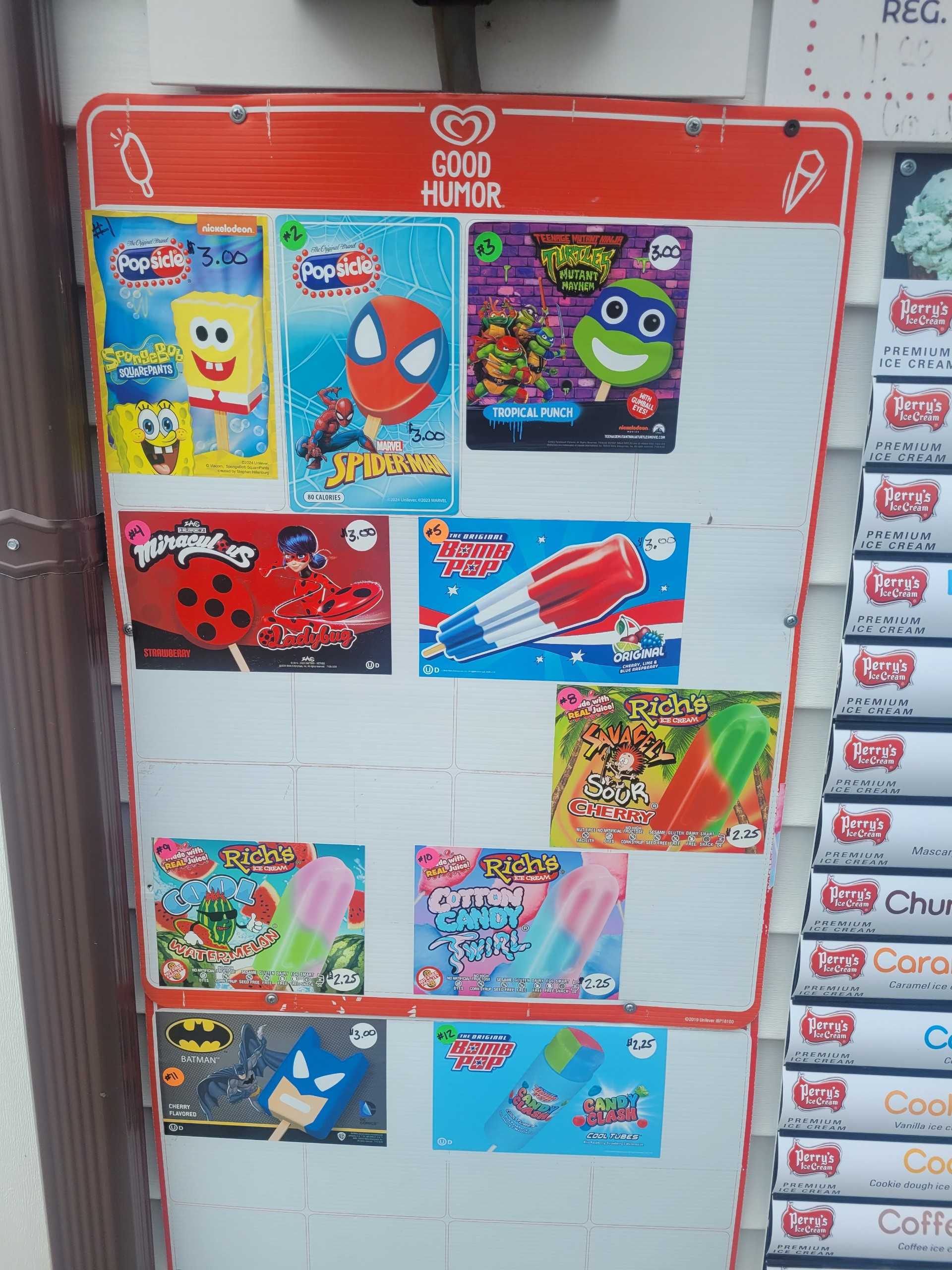 Good Humor and Rich's frozen novelties at The Yard — SpongeBob, Spider-Man, Batman, Bomb Pops, and more